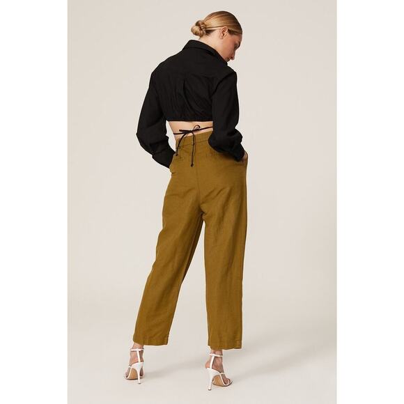 Mara Hoffman Almeria Linen Trouser Pants in Olive Size 8 - Picture 3 of 10